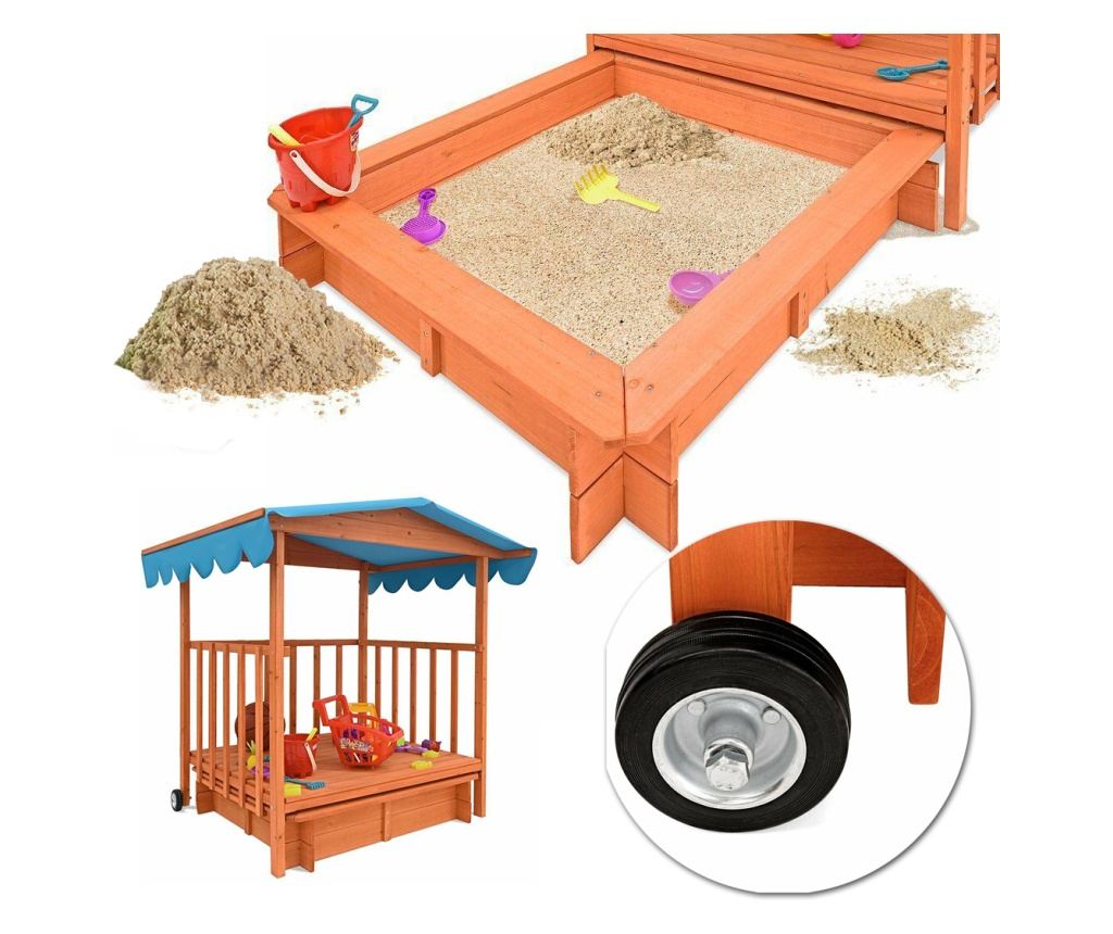 Dřevěný hrací domeček se stříškou a pískovištěm - 5