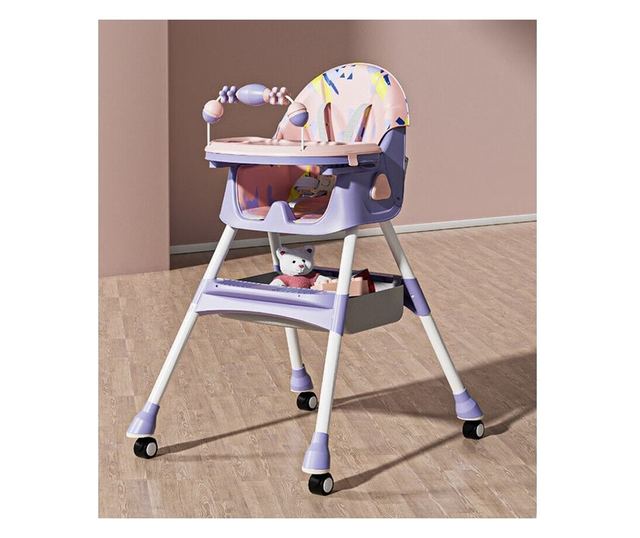 Scaun de Masa pentru Bebelusi si Copii, Cyrax, 2 Tavite cu Jucarii si Husa Detasabile, Multifuncțional, Stabil, Centura de Sigur