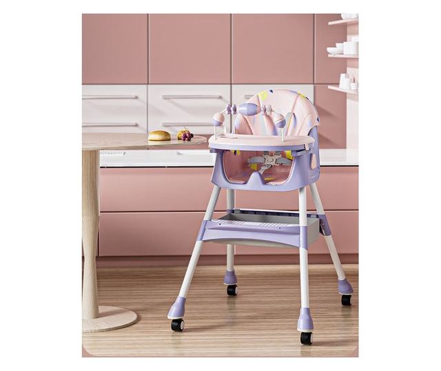 Scaun de Masa pentru Bebelusi si Copii, Cyrax, 2 Tavite cu Jucarii si Husa Detasabile, Multifuncțional, Stabil, Centura de Sigur