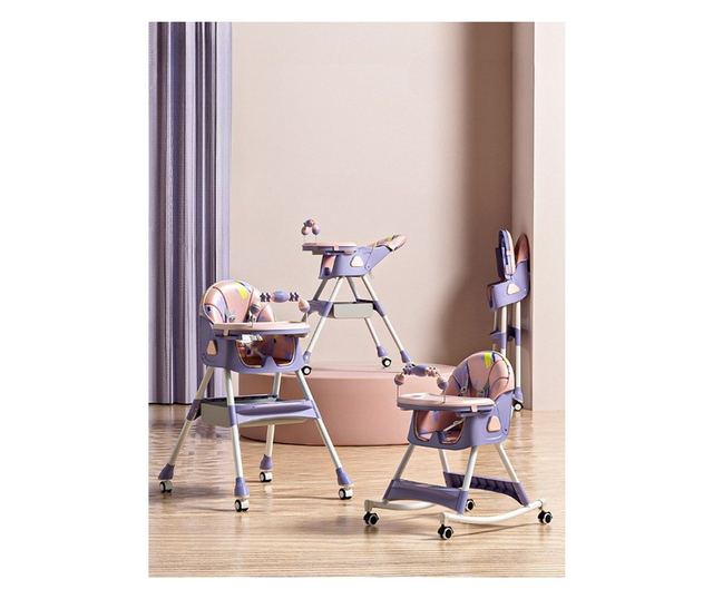 Scaun de Masa pentru Bebelusi si Copii, Cyrax, 2 Tavite cu Jucarii si Husa Detasabile, Multifuncțional, Stabil, Centura de Sigur