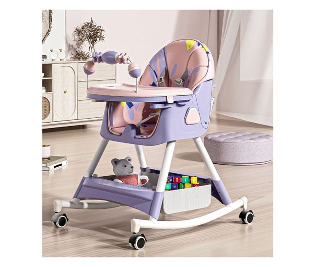 Scaun de Masa pentru Bebelusi si Copii, Cyrax, 2 Tavite cu Jucarii si Husa Detasabile, Multifuncțional, Stabil, Centura de Sigur