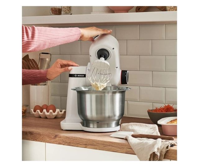 Bosch MUMS2EW00 Konyhai robotgép, 700 W, 4 sebesség, 3,8 l-es tál, 3D bolygókeverés, fehér