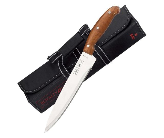 Професионален комплект ножове и прибори в черен калъф Royalty Line, RL-K9C, Неръждаема стомана, Кафяви дръжки, 10 части