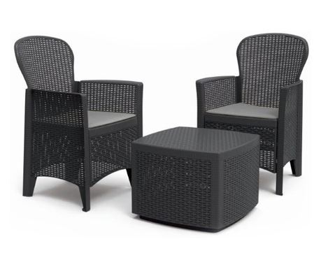 Set gradina/terasa, Progarden, TREE, 3 piese, polipropilena, antracit, 2 scaune 59x57x85.5 cm, masa 53x53x40 cm