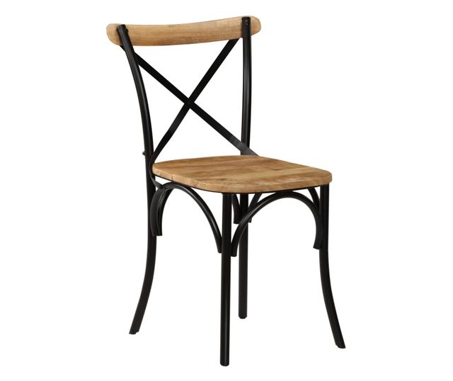 Stolice, križni naslon, 2 kom., crna, masivno drvo manga