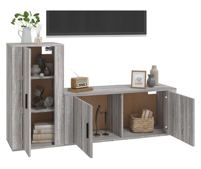 Set dulapuri TV, 2 piese, gri sonoma, lemn prelucrat