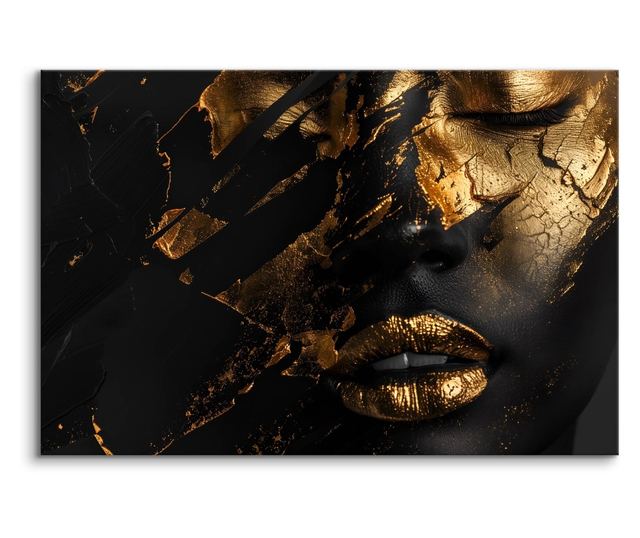 Obraz Na Płótnie Kobieta Abstrakcja Złote Usta 100x70 Dekoracja do Sypialni