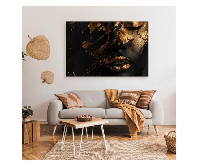 Obraz Na Płótnie Kobieta Abstrakcja Złote Usta 100x70 Dekoracja do Sypialni