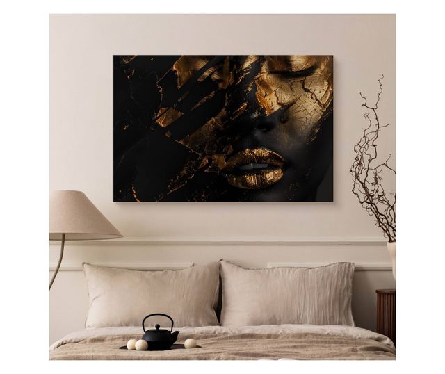 Obraz Na Płótnie Kobieta Abstrakcja Złote Usta 100x70 Dekoracja do Sypialni