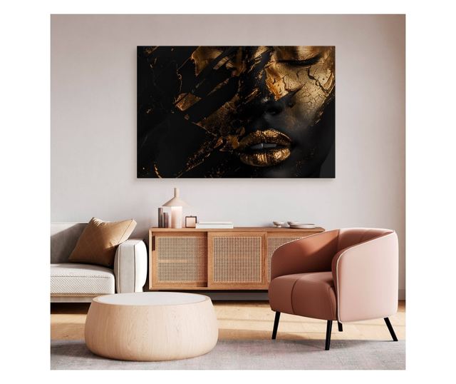 Obraz Na Płótnie Kobieta Abstrakcja Złote Usta 100x70 Dekoracja do Sypialni