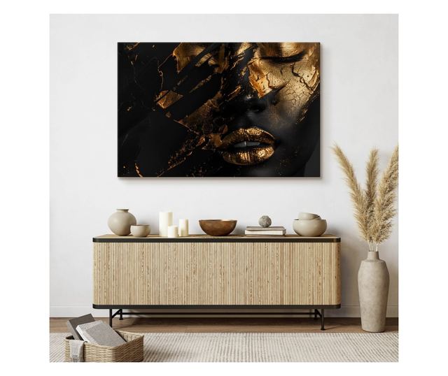 Obraz Na Płótnie Kobieta Abstrakcja Złote Usta 100x70 Dekoracja do Sypialni