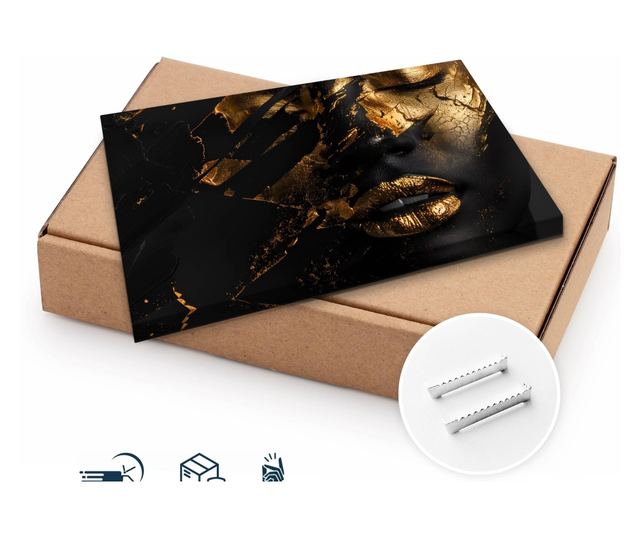 Obraz Na Płótnie Kobieta Abstrakcja Złote Usta 100x70 Dekoracja do Sypialni