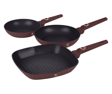 Set od 3 tave Leonardo Collection Berlinger Haus BH 8049, neprianjajuće, titanski premaz, mat bordo, (s tavom za roštilj)