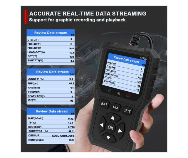 Foxsur V529 OBD2 autódiagnosztikai teszter, akkumulátorteszt, hibakód-keresés, 10 nyelv, motorkódok, O2 érzékelő, EVAP, képkocka