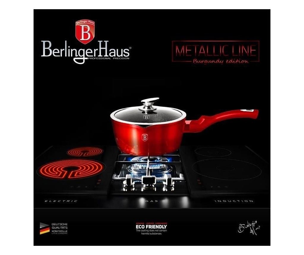 Oală marmorată 16 cm cu capac, 1.2 L Berlinger Haus BH 1525N, Burgundy Metallic Line, antiaderentă - 3