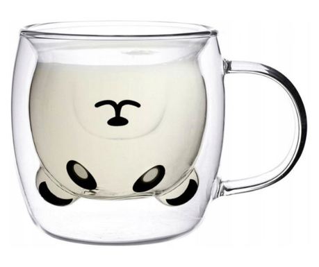 Cană pereți dubli Panda, sticlă termo, 260 ml