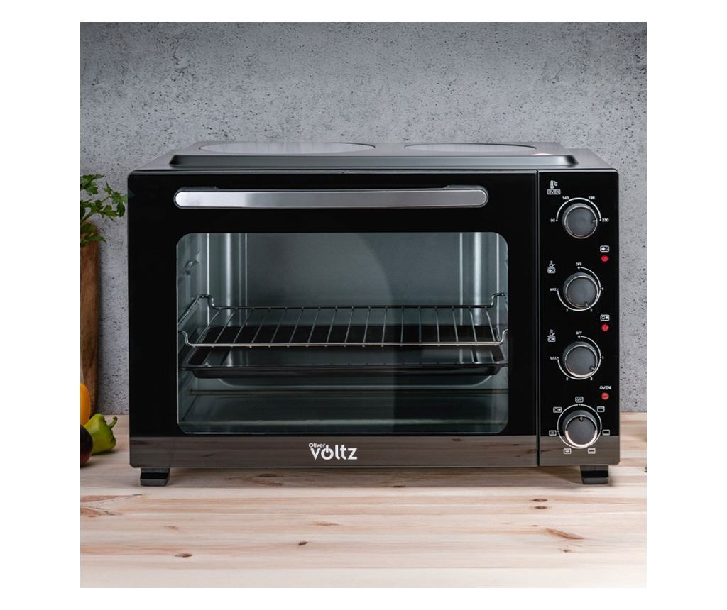 Готварска печка с керамичен плот Oliver Voltz OV51441E45, 4300 W, 45L, 90-230C, Вентилатор, Осветление, Черен - 2