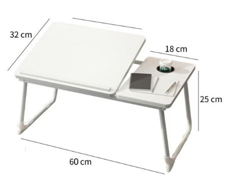 Masuta pliabila pentru laptop, cu inclinare reglabila, suport pentru pahar, Herum, Alb, 60 x 32 x 25 cm