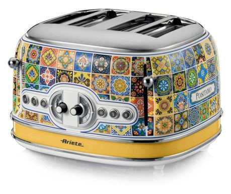 Φρυγανιέρα Ariete Positano 0156/0P, 1600W, 4 φέτες, 3 λειτουργίες, 6 επίπεδα, Αφαιρούμενος δίσκος για ψίχουλα, Λευκό/κίτρινο