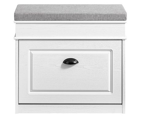 Dulap pentru pantofi SoBuy, model FSR82-K-WG, alb, 61x24x51 cm, din lemn, cu bancă integrată.