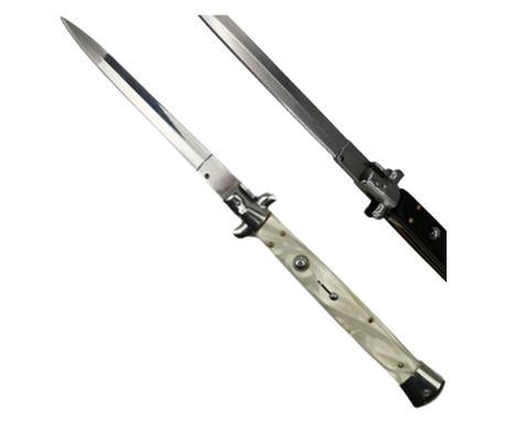 Két darabos automatikus stiletto zsebkés szett, Italian Blade, rozsdamentes acél, tokkal, ezüst és fekete, 33 cm
