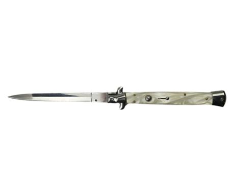 Komplet dveh avtomatskih nožev stiletto, italijansko rezilo, nerjaveče jeklo, priložen tulec, srebrn 33 cm, moder 23 cm