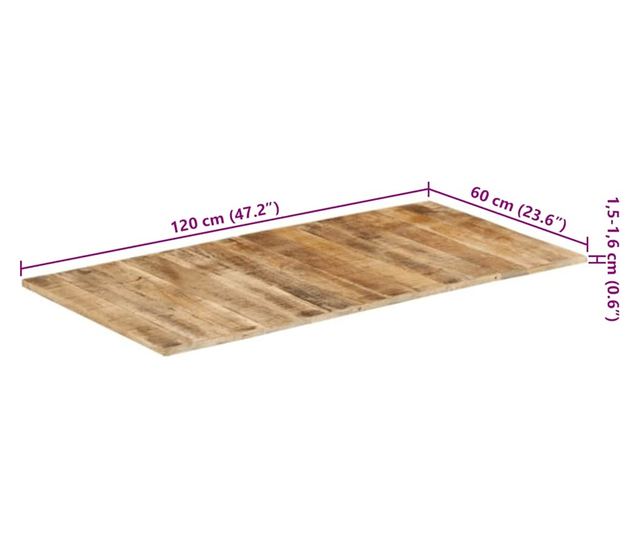 Radna ploča, 120 x 60 cm, masivno drvo manga, 15-16 mm