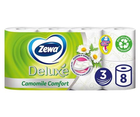 Hartie igienica Zewa Deluxe Camomile Comfort, 3 straturi, 8 role