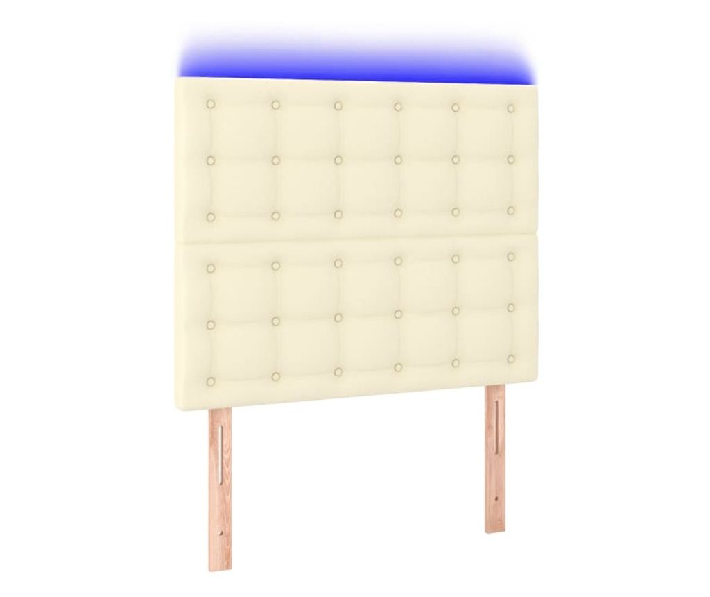 LED Табла за легло, Кремаво, 100x5x118/128 см, Еко кожа - 2