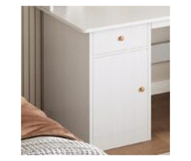 Biro alb pentru laptop, în stil loft, cu rafturi mari pentru jocuri