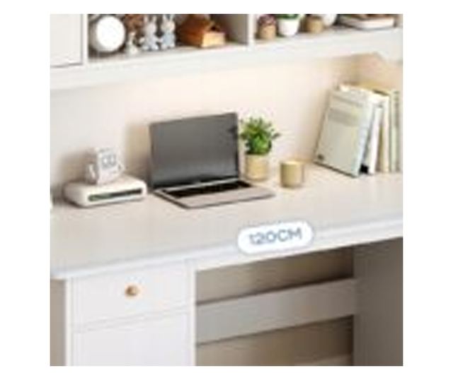 Biro alb pentru laptop, în stil loft, cu rafturi mari pentru jocuri