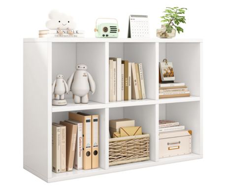 Bibliotecă deschisă, comodă cubică 2x3, spațioasă, albă, pentru cărți, de birou, modernă
