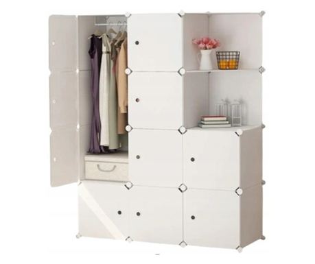 Dulap modular alb pentru haine, rafturi, bară, încăpător, mare, XXL
