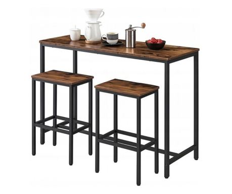 Set de bar: masă de bucătărie + 2 scaune de bar moderne în stil industrial loft