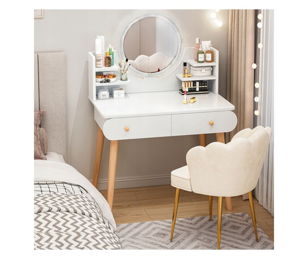 Masă de toaletă cosmetică, oglindă, machiaj, albă, mare, scandinavă, loft, modernă - 2