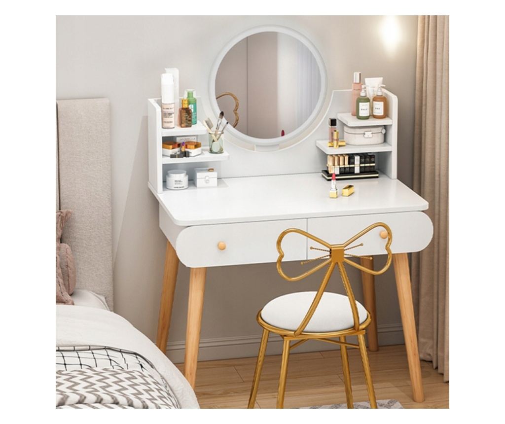 Masă de toaletă cosmetică, oglindă, machiaj, albă, mare, scandinavă, loft, modernă - 3