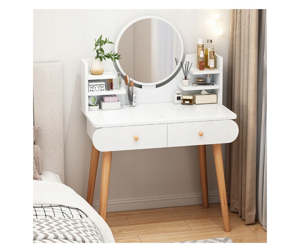 Masă de toaletă cosmetică, oglindă, machiaj, albă, mare, scandinavă, loft, modernă - 4