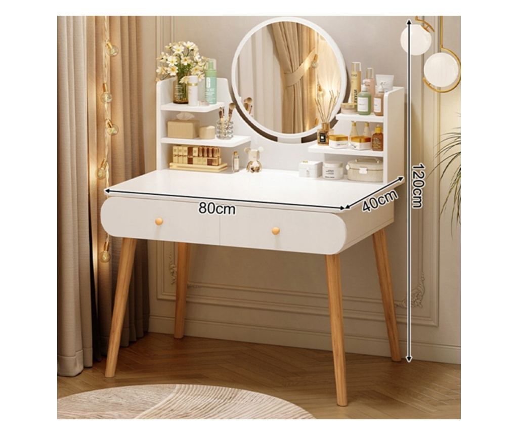 Masă de toaletă cosmetică, oglindă, machiaj, albă, mare, scandinavă, loft, modernă - 6