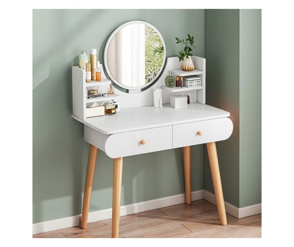 Masă de toaletă cosmetică, oglindă, machiaj, albă, mare, scandinavă, loft, modernă - 7