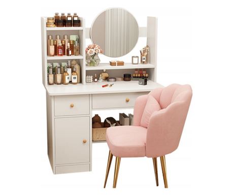 Masă de toaletă cu oglindă și sertare, albă, stil scandinav glamour, 100 cm
