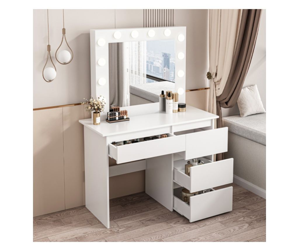 Masă de machiaj cu oglindă LED, stil loft modern, 90 cm - 2
