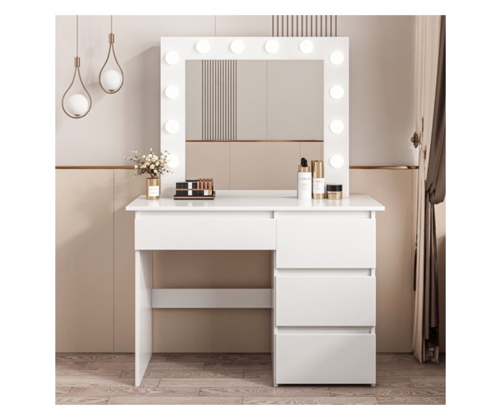 Masă de machiaj cu oglindă LED, stil loft modern, 90 cm - 3