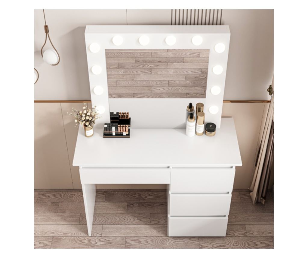 Masă de machiaj cu oglindă LED, stil loft modern, 90 cm - 4