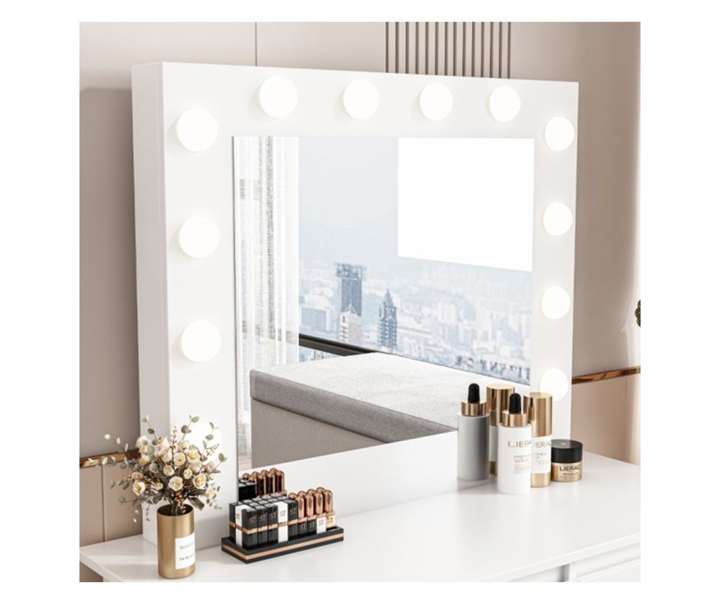 Masă de machiaj cu oglindă LED, stil loft modern, 90 cm - 7