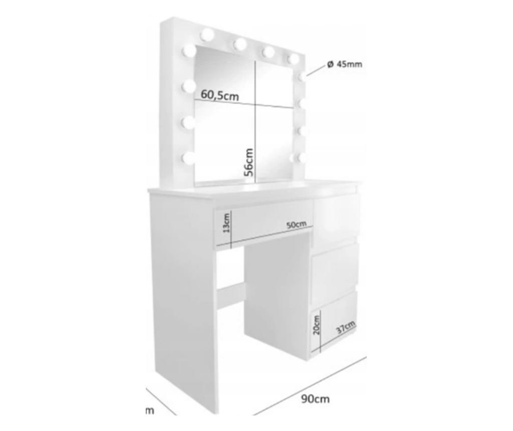 Masă de machiaj cu oglindă LED, stil loft modern, 90 cm - 9