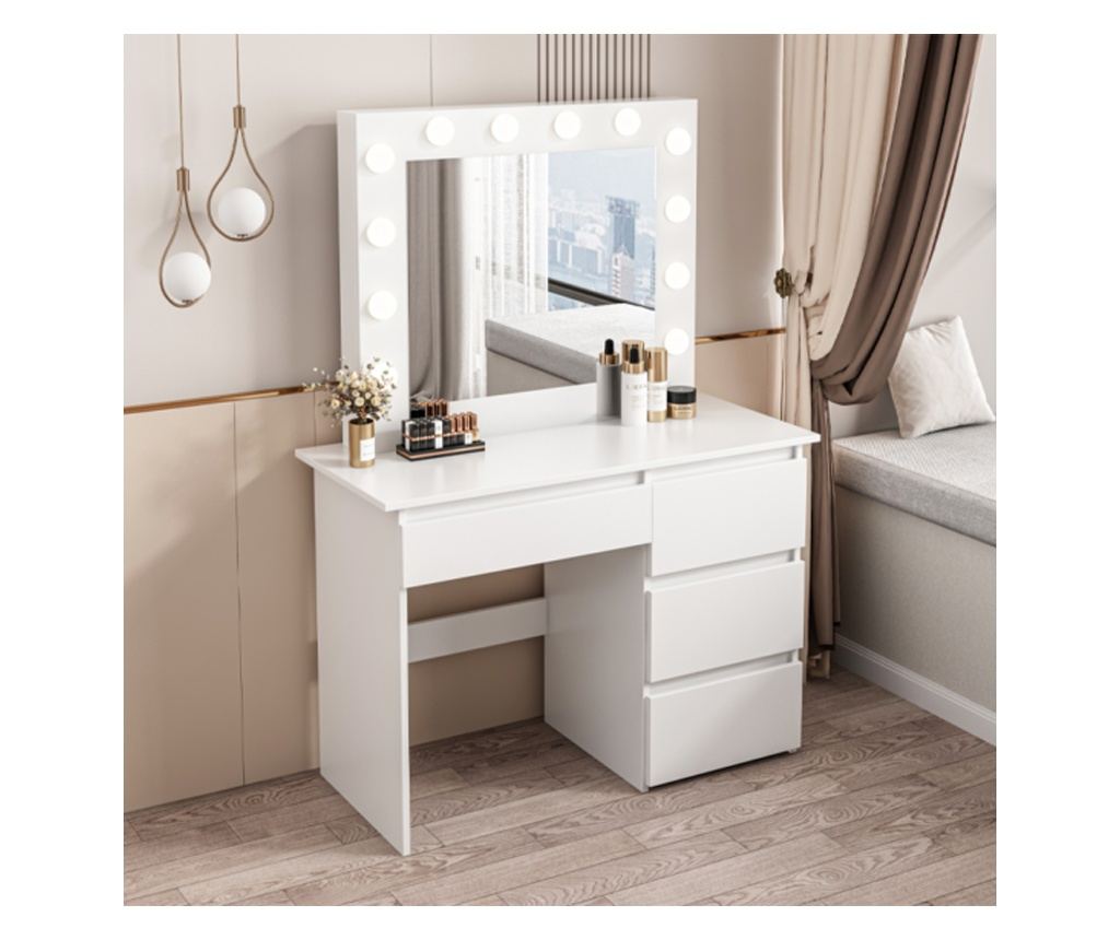 Masă de machiaj cu oglindă LED, stil loft modern, 90 cm - 10