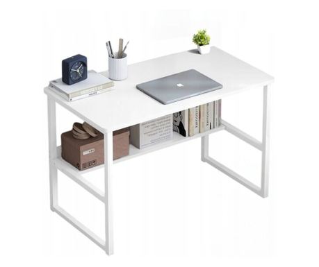 Birou pentru computer, masă tip loft, alb, pentru tineri, cu raft, modern, 100 cm