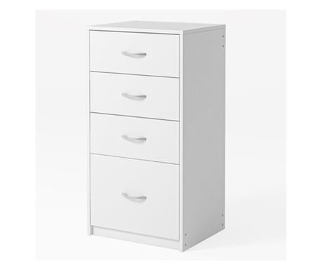 Bibliotecă modernă cu 4 sertare, comodă albă tip loft, dulap mare de birou, 85 cm