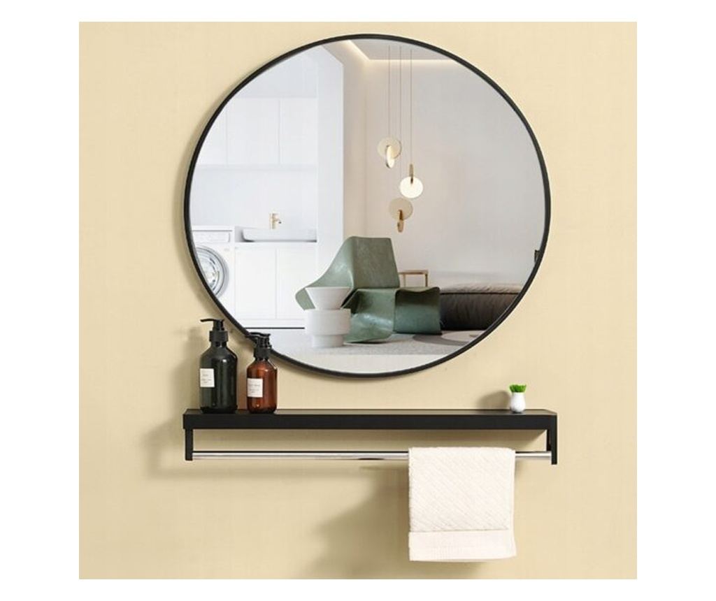 Oglindă industrială rotundă mare pentru baie, sufragerie sau dormitor, neagră, 70 cm, 700 - 3