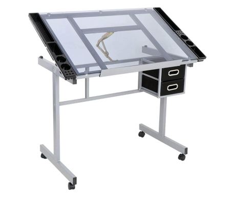 Masa pentru desen tehnic cu planseta din sticla Timeless Tools, Birou, Yes, 68x100 cm, Gri